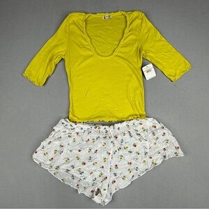 Free People Intimately Yellow Top Floral Shorts Set S NWT
